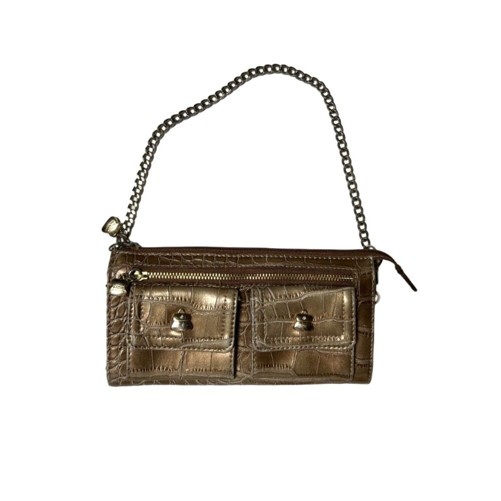 Y2K Kathy Van Zeeland Metallic Croc Chain Wallet Clutch